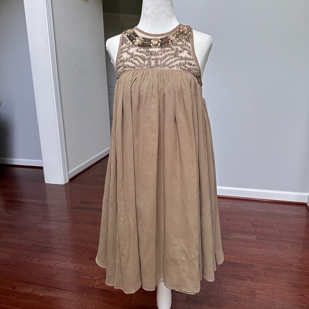 Vetements Boho Beaded Sequin Earthy Brown Embellished Dress Summer Vacay Etheral
